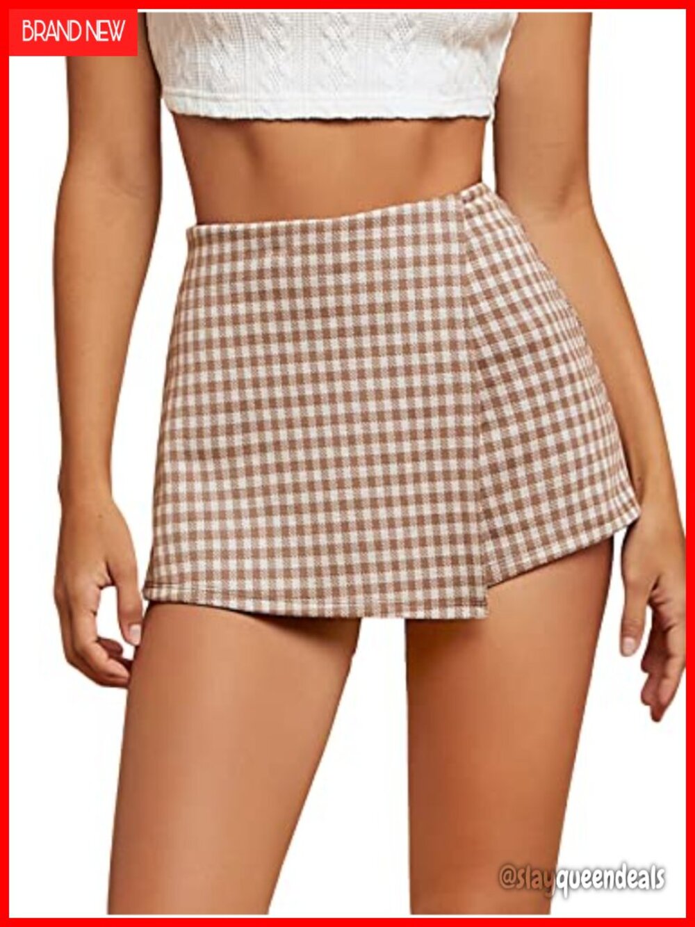 Plaid High Waisted Wrap Skort Asymmetrical Hem Mini Skirt